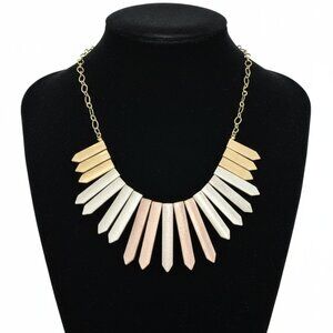 Vintage Mixed Metal Spike Bib Necklace Gold Silver Rose Gold Geometric Collar